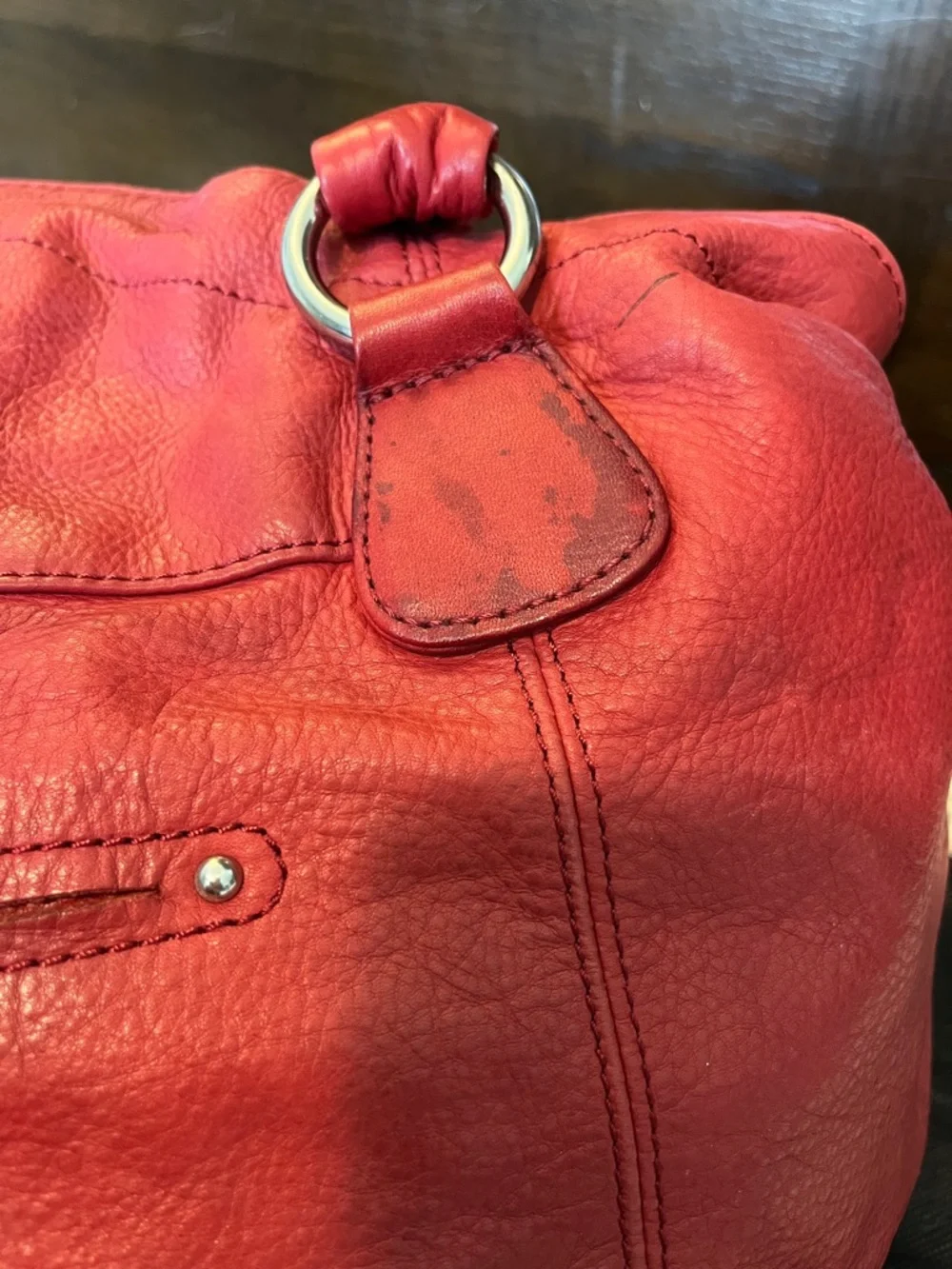 b. makowsky Red Leather Satchel with Silver Accents